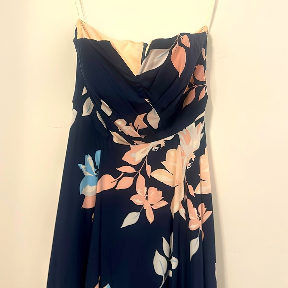 Yumi Kim strapless floral, dark blue and pink formal dress